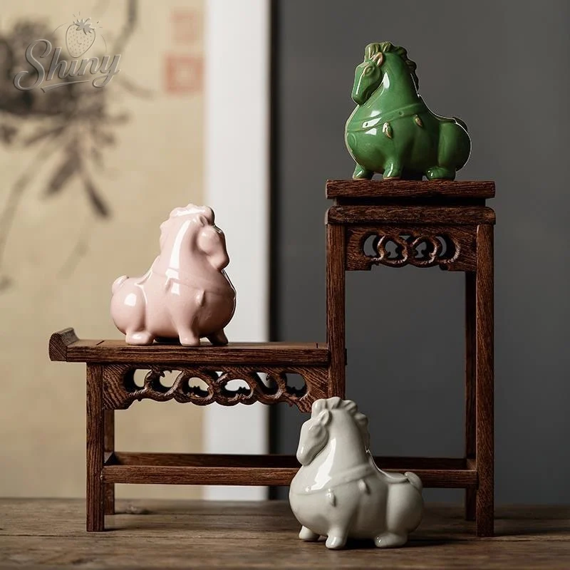 

Cute Ru Kiln Ceramic Green Horse Tea Pet Tea Ornaments Chinese Tea Accessories