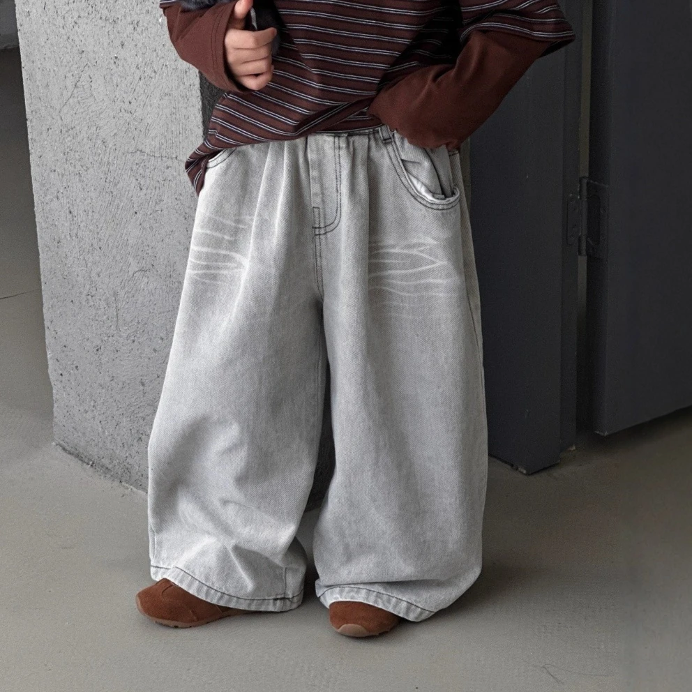 الأولاد الخريف الربيع الجينز 2025 جديد الكورية المألوف الاطفال طويل مستقيم فضفاض الدنيم السراويل الأطفال عارضة اليومية كل مباراة السراويل