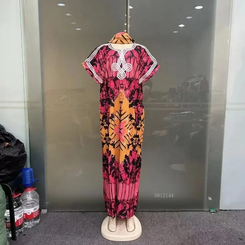 Moda personalizada grande cachecol étnico vestido de verão feminino solto médio oriente africano impressão casual robe com design bordado