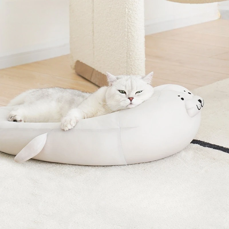 ختم شكل سرير للحيوانات الأليفة شبه مغلق التبريد القط سرير كلب الصيف قابل للغسل كول حصيرة الجليد وسادة تنفس وسادة مريحة أربعة مواسم استخدام L