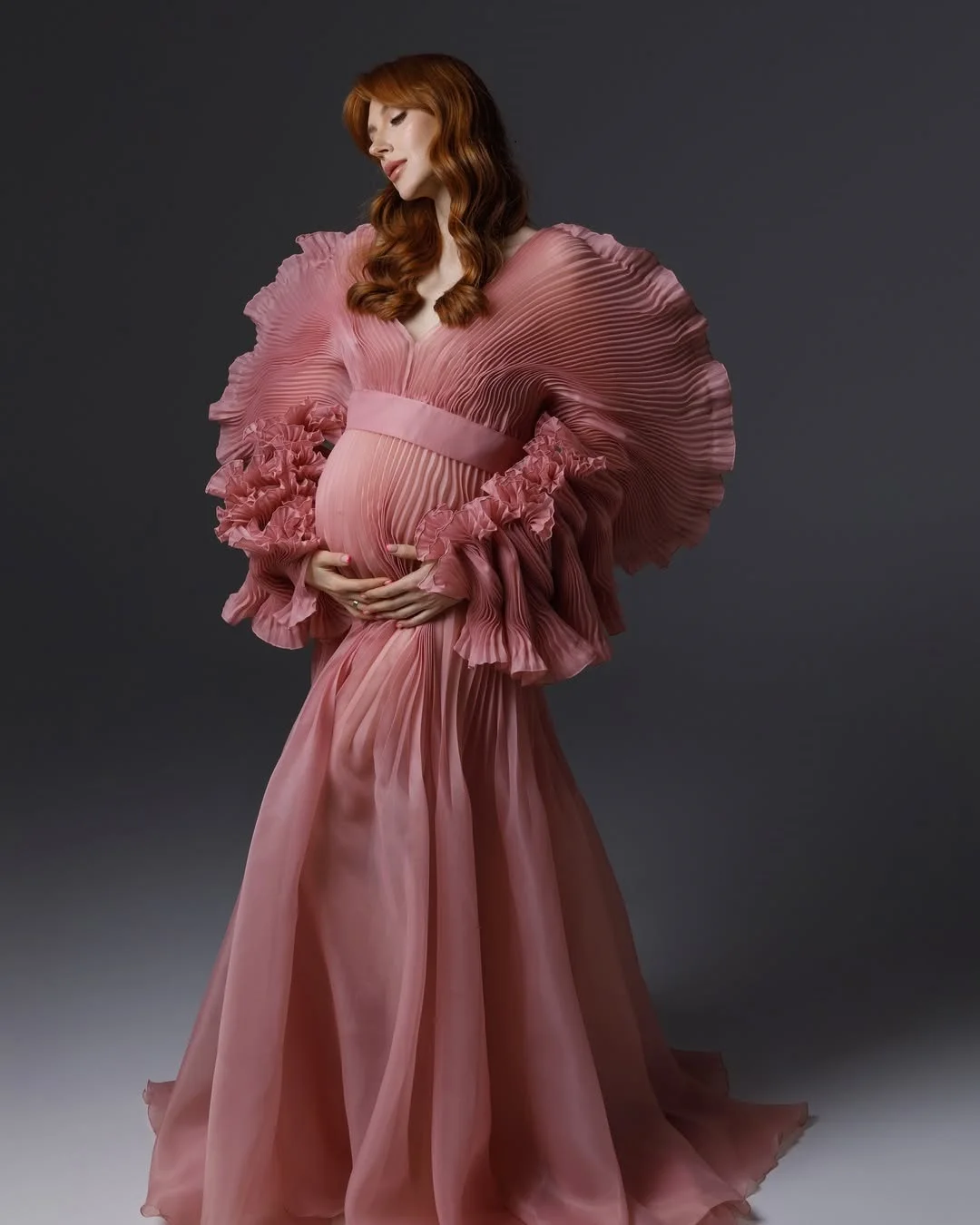 Fairy Pleated Pink Maternity Dresses Photoshoot V Neck Puff Sleeves 2025 Unique Maternity Gown Pregnancy Babyshower Dress Custom