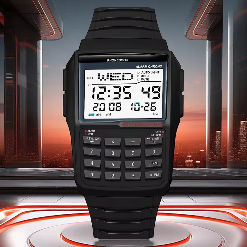 UTHAI LED Electronic Watch Fashion Business Digital Sports Multi Functional Calculator Watch Waterproof Watch Computer Style