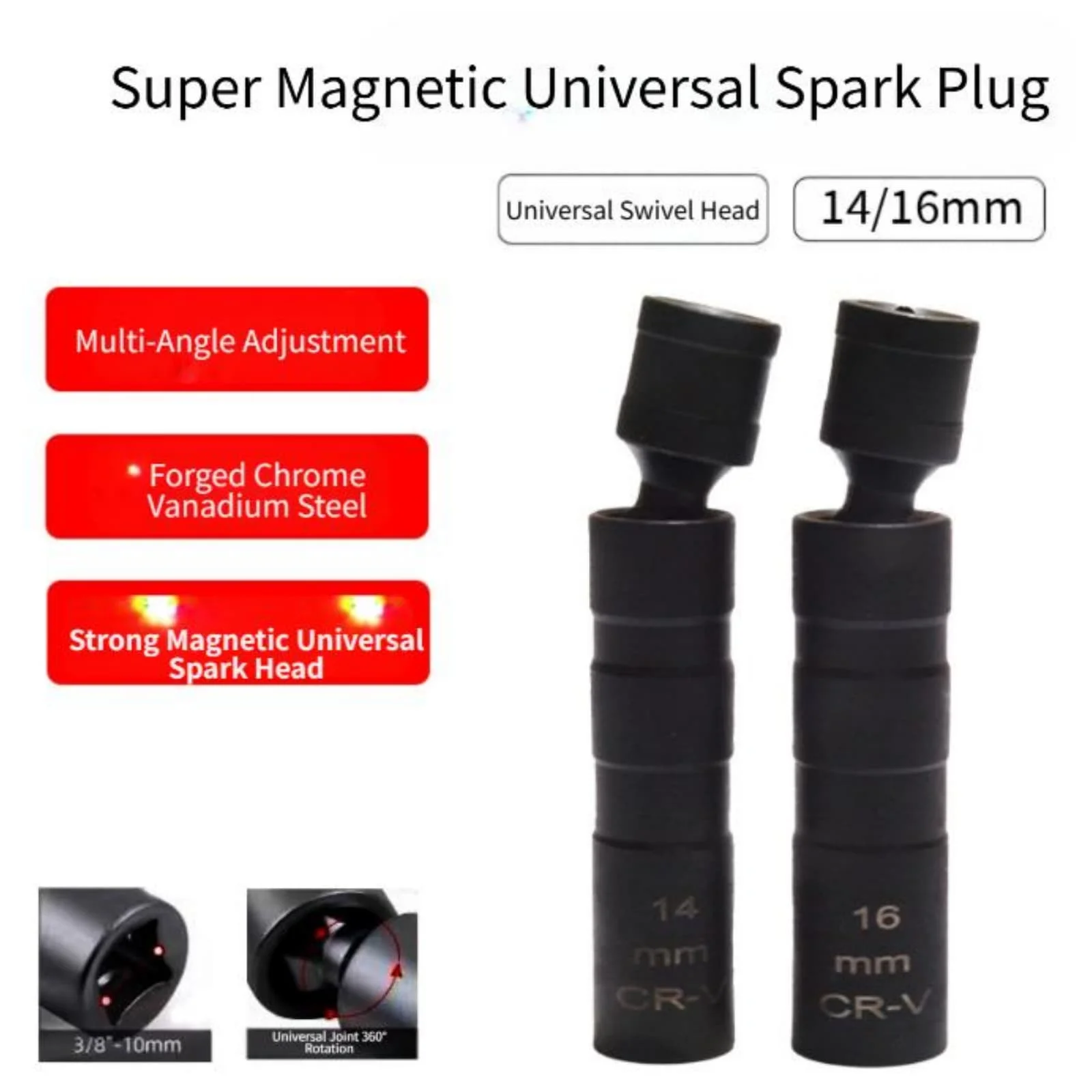 

Spark Socket Removal and Installation Tool 14mm and 16mm Chrome Vanadium Steel with Rotating Head and Magnetic Ring