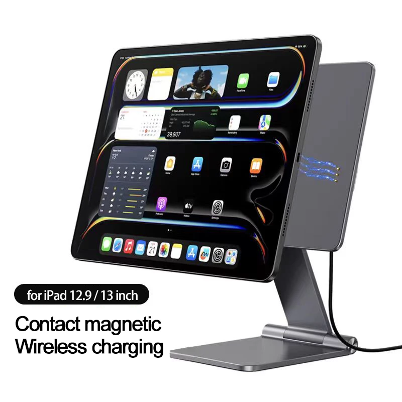 Flat wireless charging stand with 360 ° rotation, portable foldable aluminum alloy suitable for iPad 12.9 inch Pro 13 inch Air