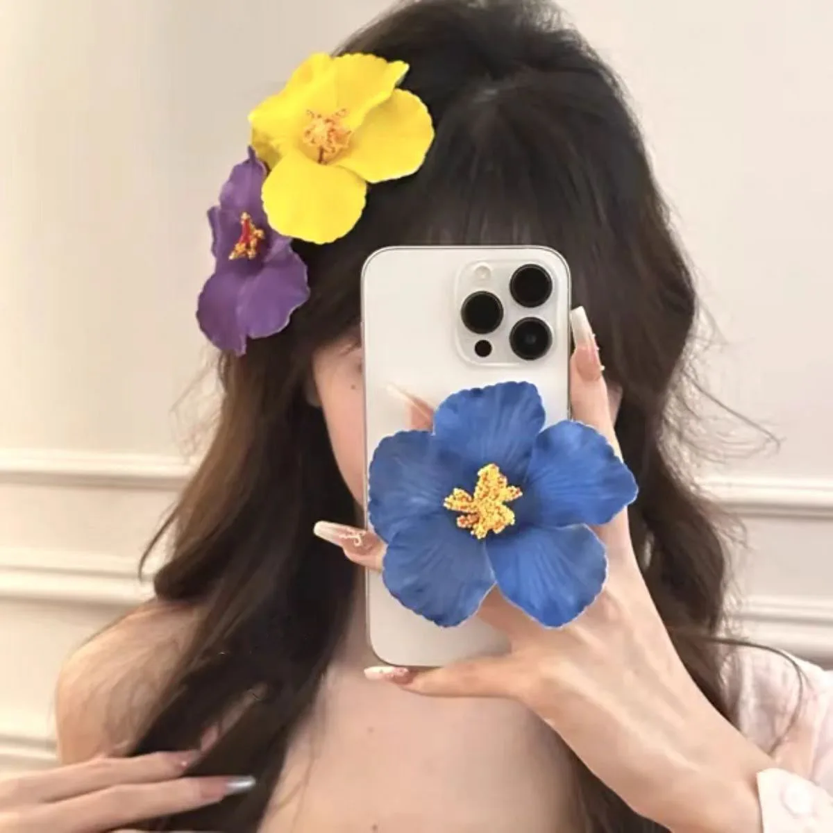 Pinza de Pelo Artificial de Plumeria e Hibisco con Clip de Pico de Pato, Estilo Boho para Vacaciones de Verano, Accesorios para el Cabello que Crean Ambiente, Regalo para Mujer, Regalo Festivo
