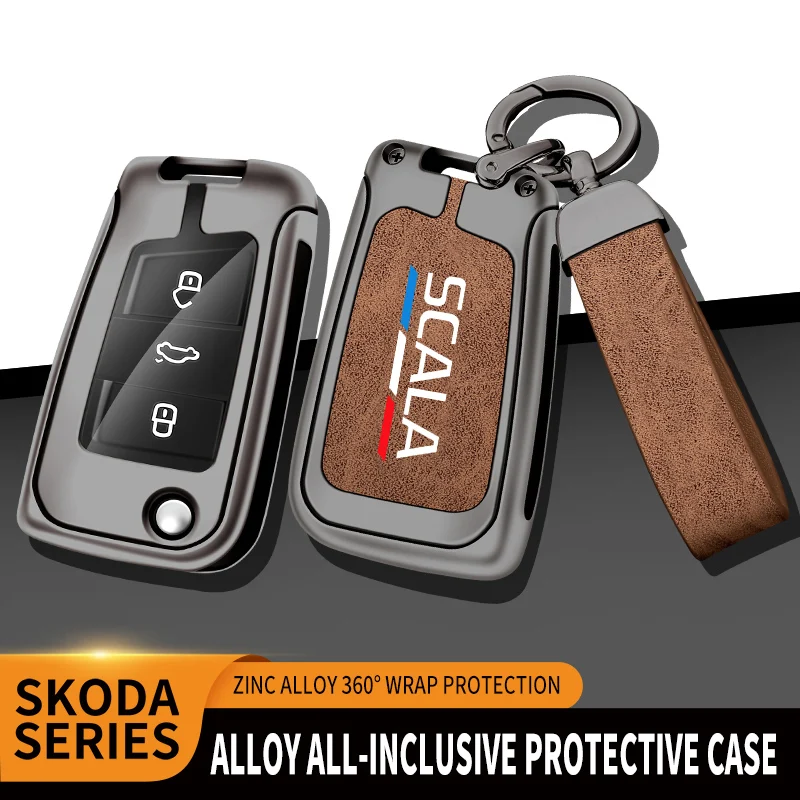 Car TPU Zinc Alloy Key Case Bag For Skoda Scala Octavia Car Key Chain Car Metal Key Shell Car Interior Decoration Accessories