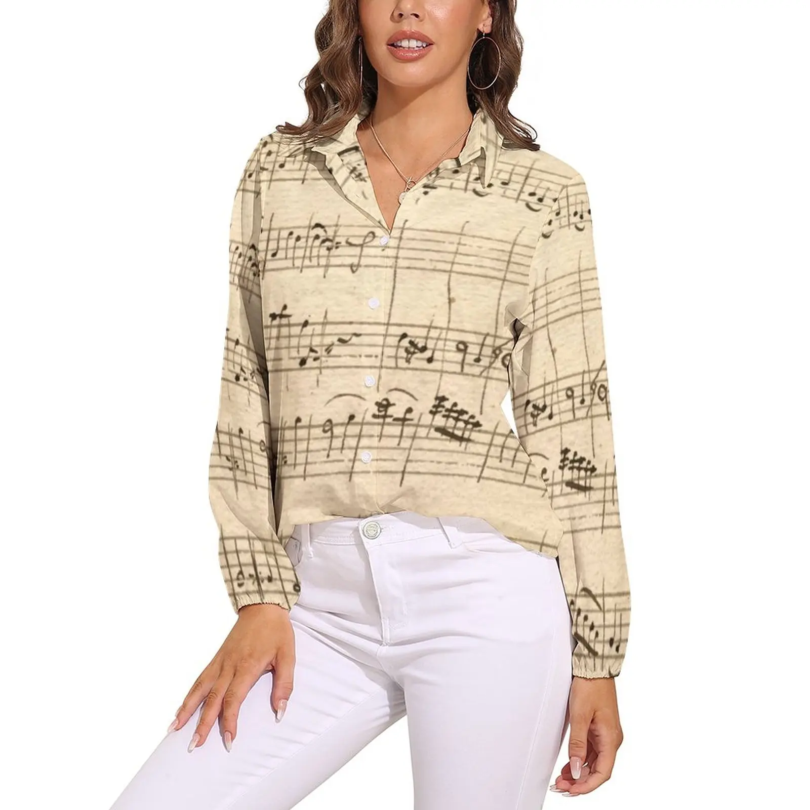 Music Blouse Note Pullover Vintage Beach Shirt Girl Printed Top Shirts