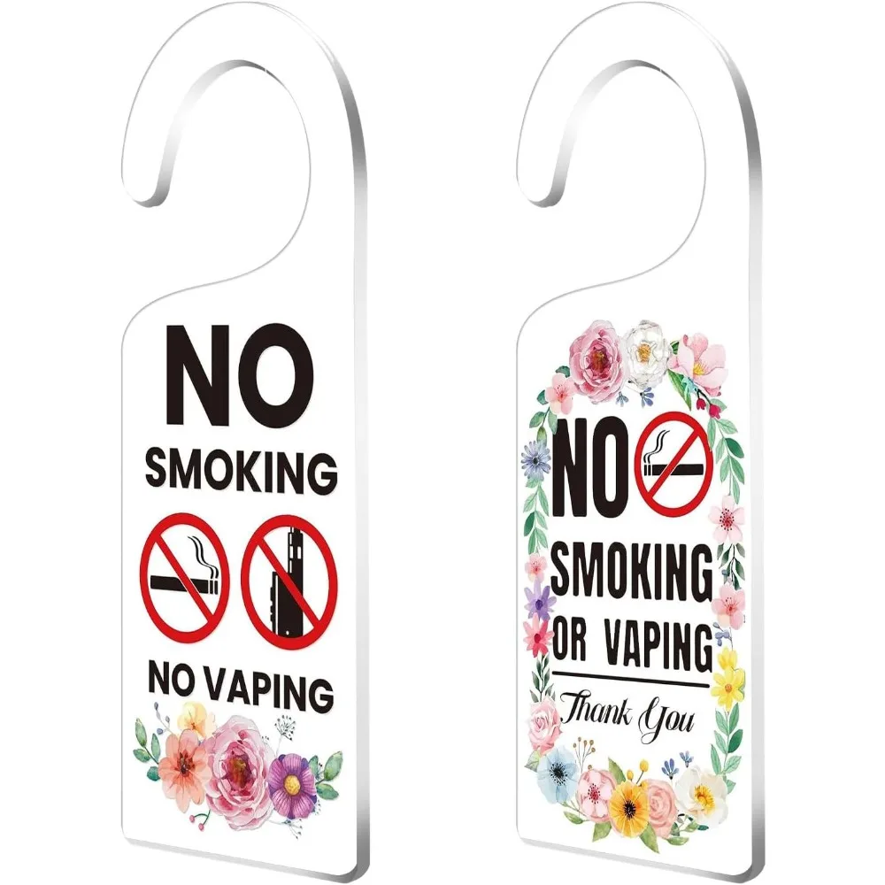 2Pack No Smoking Door Hanger Acrylic Door Hanger Sign for Decor No Vaping Sign Warning Signs for Offices Hospitals Schools