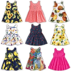 Vestido casual infantil estampa cereja, vestido princesa sem mangas, estilo europeu e americano, infantil de 0 a 6 anos, verão, 2024