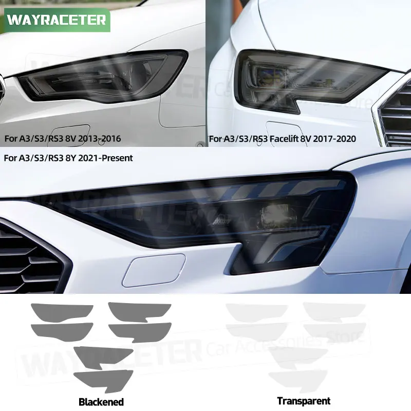 

2 Pcs Car Headlight Tint Smoked Black Protective Film Transparent TPU Sticker For Audi A3 8V S3 Facelift 2017 RS3 8Y 2025 2013+