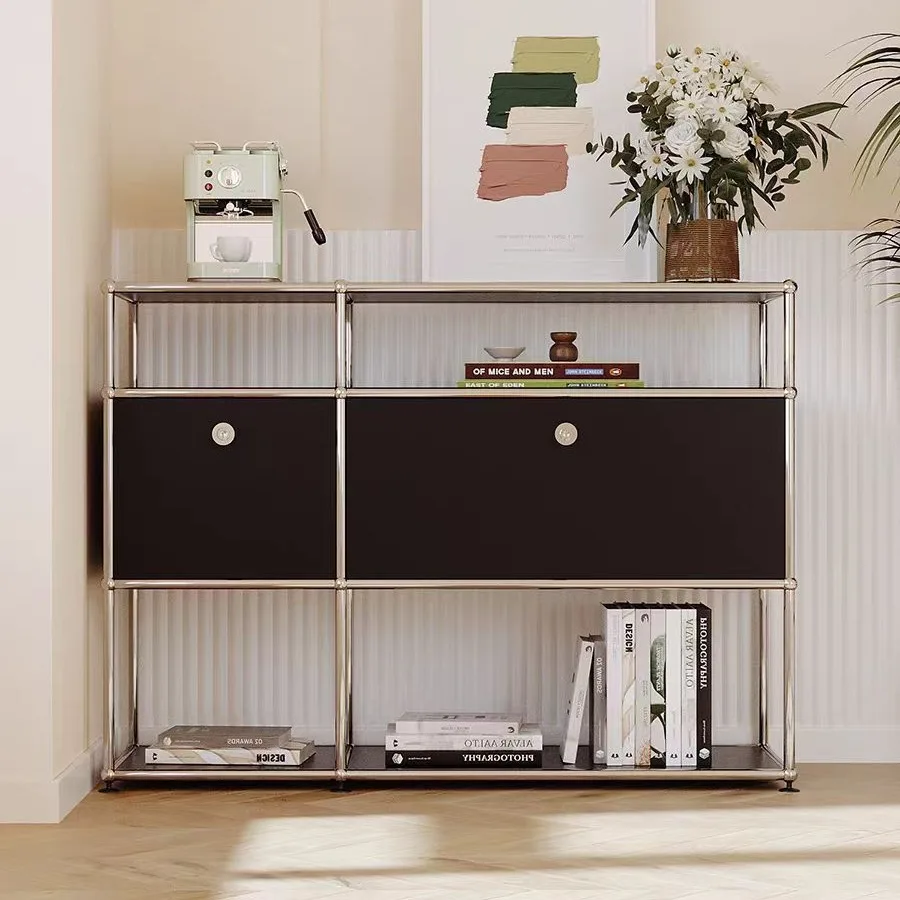Modular Living Room U Medieval Stainless Steel Side Cabinet Ins TV Cabinet SM Contrasting Color Combination Storage Modern