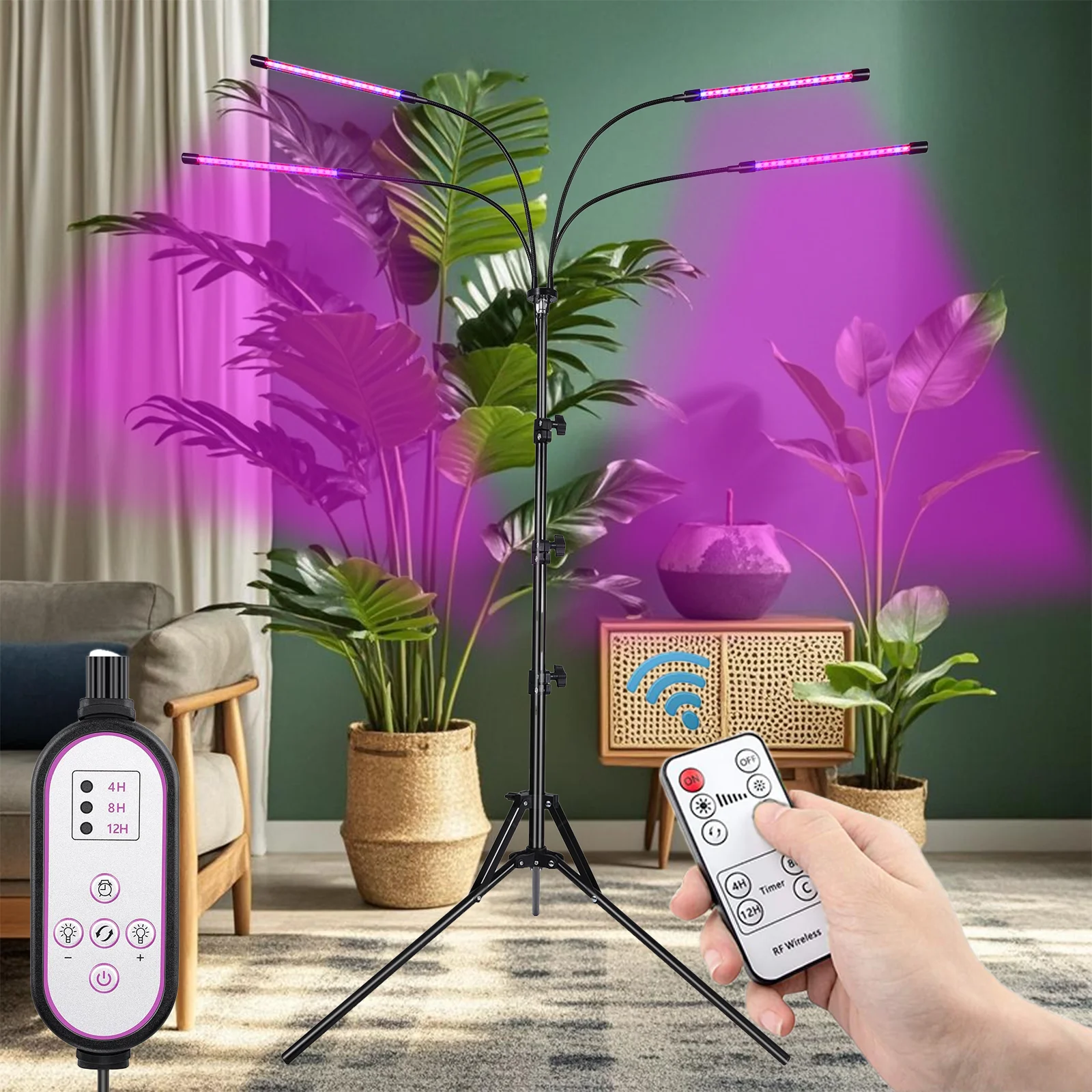 

Светильники для выращивания комнатных растений, светодиодный торшер для выращивания полного спектра с подставкой, регулируемой высотой и углом, с таймером 4/8/12 часов