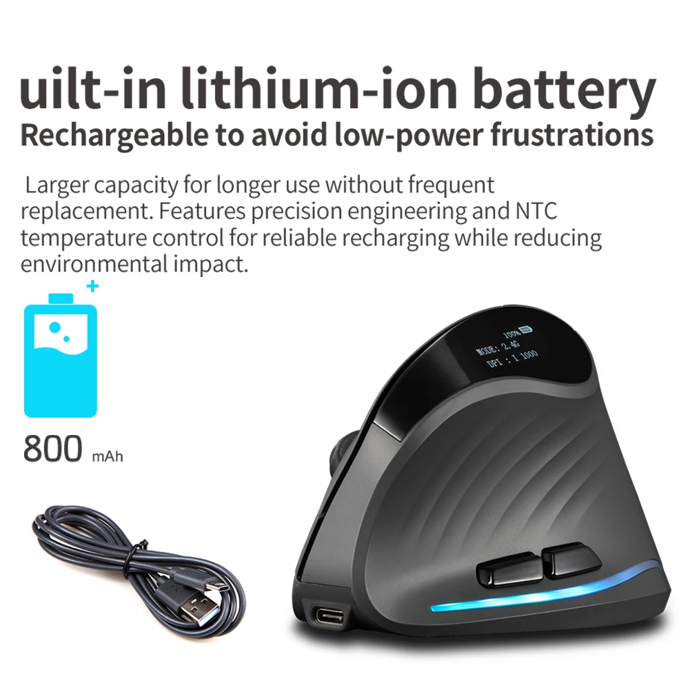Ratón Vertical inalámbrico Bluetooth recargable ergonómico 4000DPI 7 botones triodo BT + 2,4 GHz + ratón con cable para ordenador portátil de escritorio