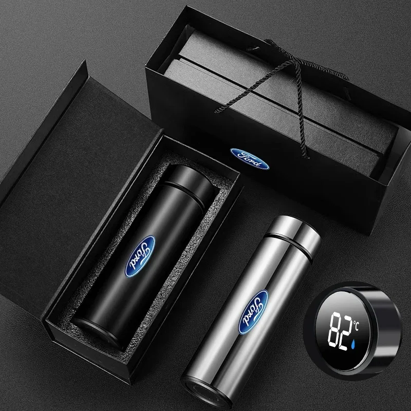 Car Intelligent Thermos Flask Travel Sport Cup For Ford Focus mk2 mk3 Fiesta mk7 Ranger Mondeo mk4 S-MAX Kuga Mustang Auto Goods