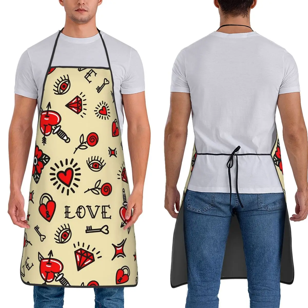 

Узор старой школы, татуировка, американские традиционные фартуки, шеф-повар, приготовление пищи, выпечка, нагрудник без рукавов, кухонный сарафан для уборки