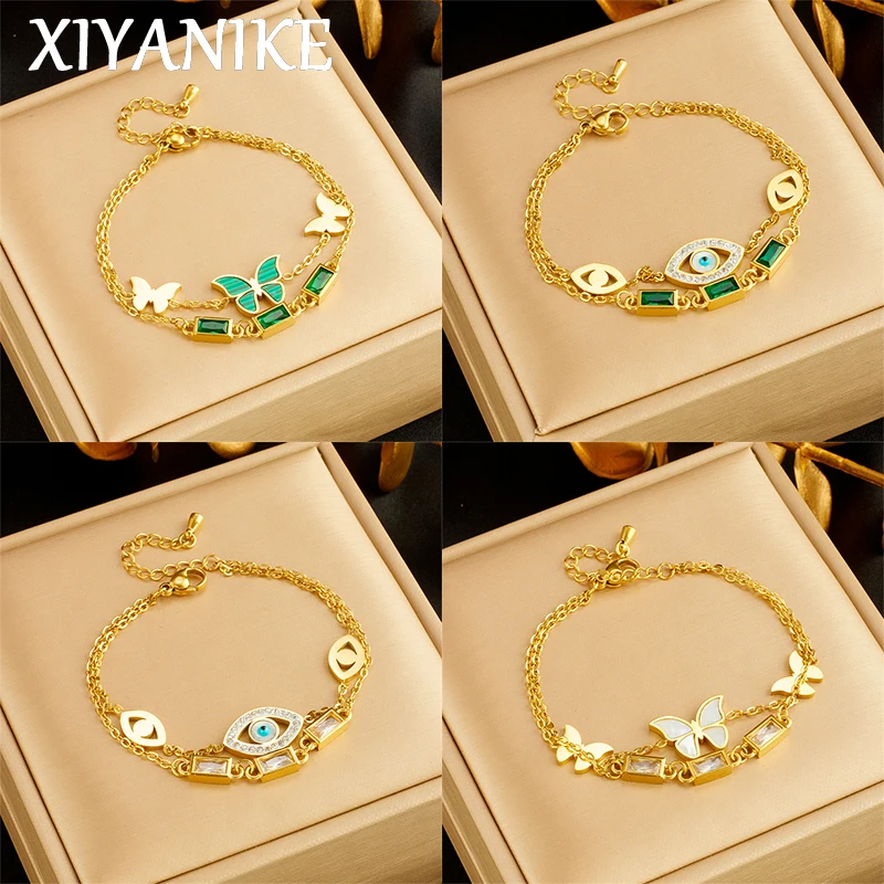 XIYANIKE 316L Stainless Steel Gold Color Charm butterfly Bracelet For Women Fashion Girls Unique Evil Eye Bangle Jewelry Gifts