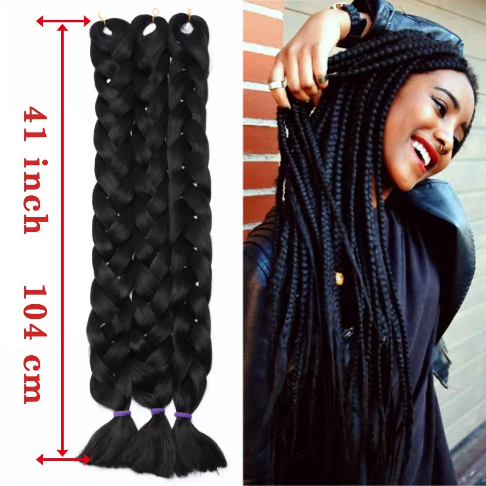 Snoilite Estensioni dei capelli intrecciati jumbo sintetici Trecce per capelli lunghi da 41 pollici per scatola fai da te Twist Capelli all'uncinetto 165 g / pz Intrecciatura delle donne