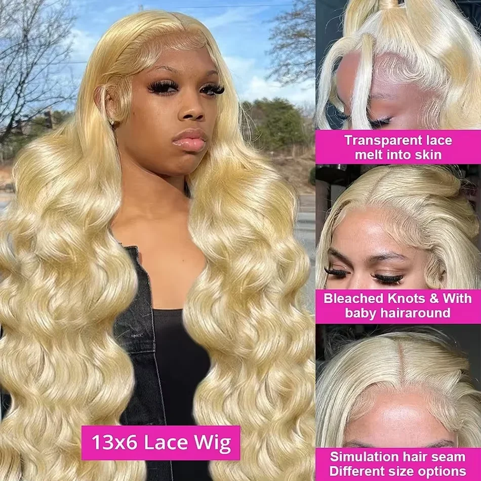 13x4 13x6 كامل أمامي HD الدانتيل الشفاف 613 شقراء ملونة الجسم موجة 220% الكثافة خصلات الشعر المستعار الإنسان للنساء 40 46 بوصة