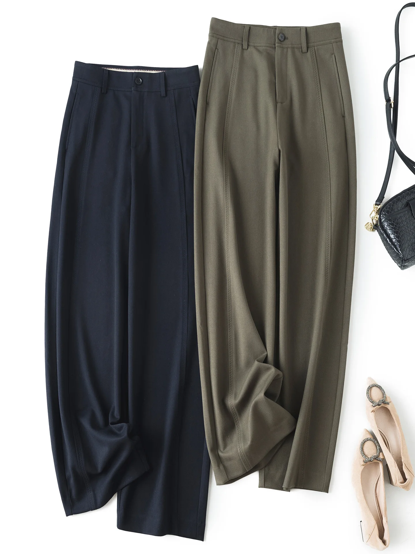 ارتفاع الخصر مستقيم الساق الصوف سراويل تقليدية لا الكي السراويل الطويلة الخريف الشتاء جديد وصول Ele سيدة Busin دعوى السراويل #1