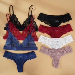 Ensemble de lingerie sexy en dentelle pour femmes, sous-vêtements transparents, courts, ultra-fins, sans fil, soutien-gorge push-up, ensembles de slips