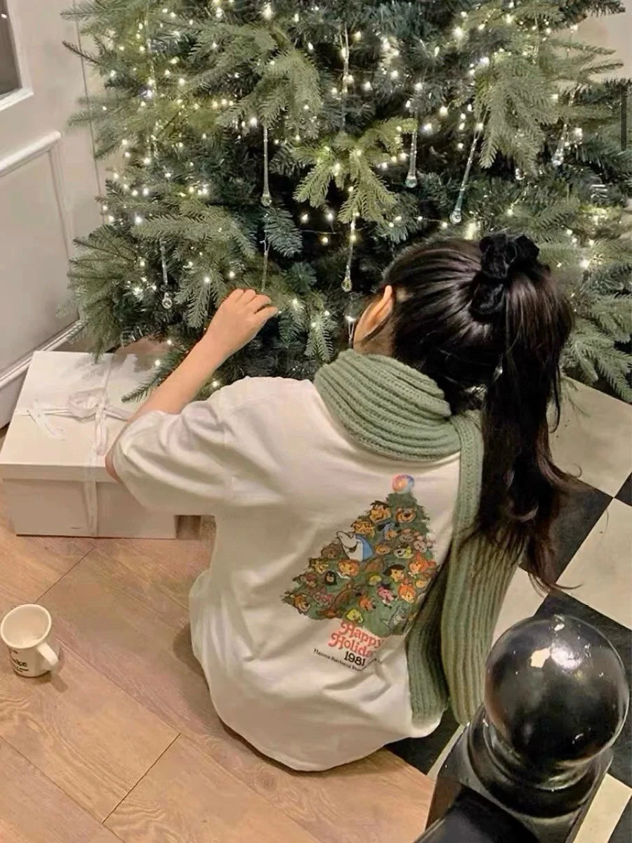 

Женская футболка Candy Miss Korean Sle, универсальная, свободного кроя, с принтом Cisas Tree, круглой горловиной, базовый слой, модная