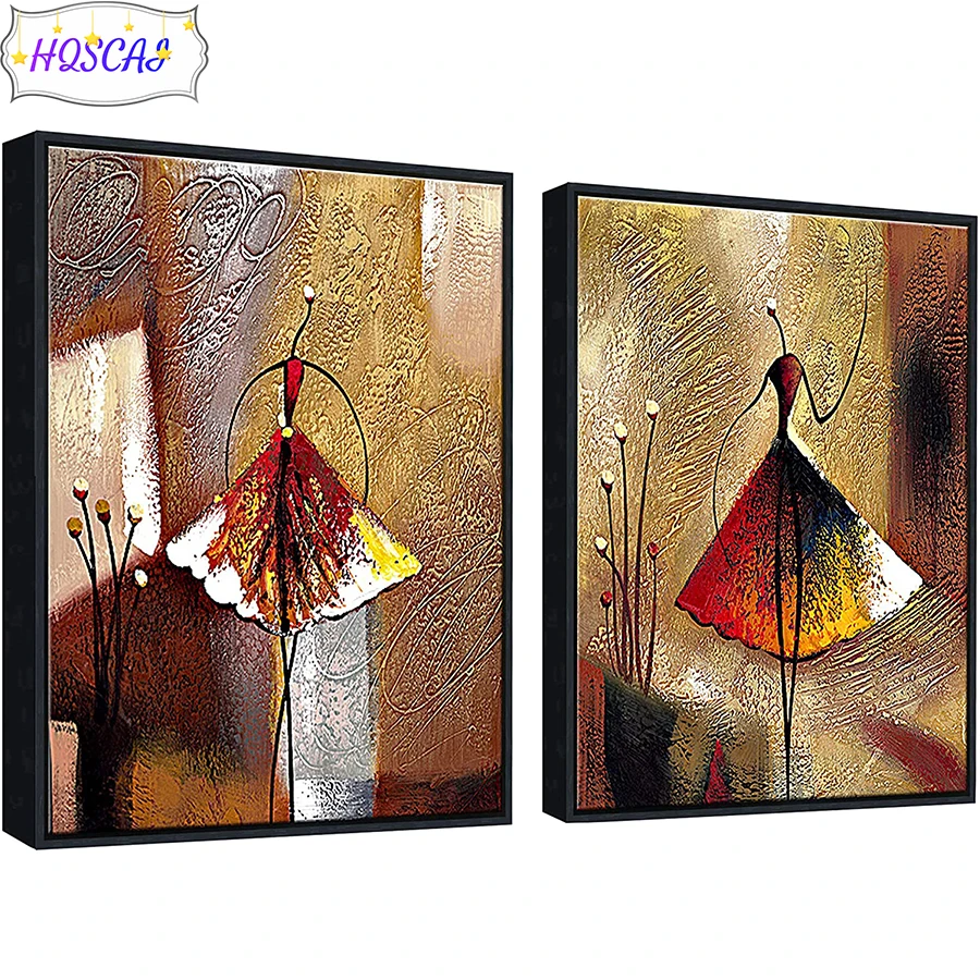 2pcs abstract doodle dance art Diamond Painting Full Round Rhinestone Painting Diamond Embroidery Cross Stitch Mosaic Home Decor