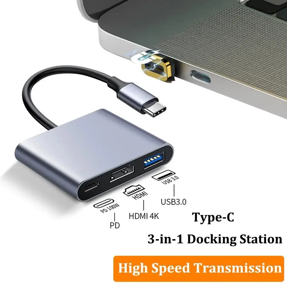 3 in1 USB C Hub إلى HDTV محول USB Hub 4K محول الفيديو والصوت USB Hub مع PD 100W شحن سريع ومنفذ USB 3.0 بسرعة 10 جيجابت في الثانية #2
