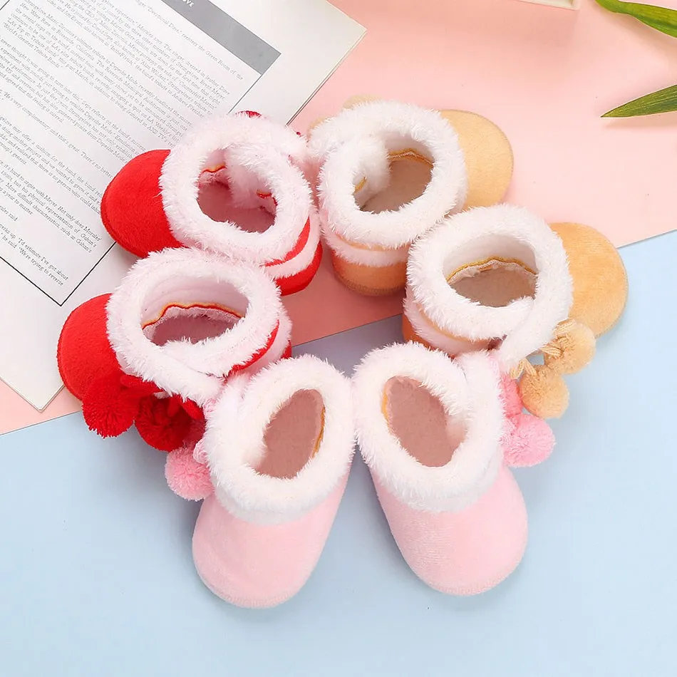 Baby Warm Cozy Anti-Slip Christmas Boots Toddler Soft Sole Winter Fleece Crib Shoes Boys Girls First Walkers Infant Slipper