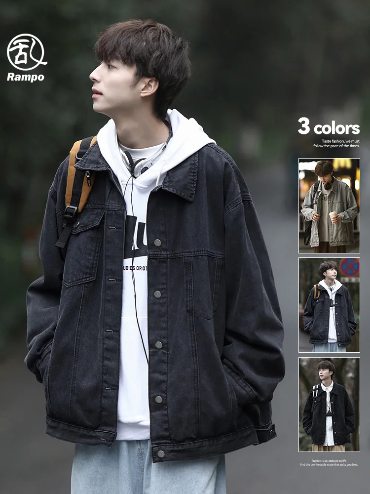 

ey Denim Jaet Men's Autumn Sle Casual Cool Brand Loose Fit Long Sve Button Decorated Cotton Polyester Blend Jaet