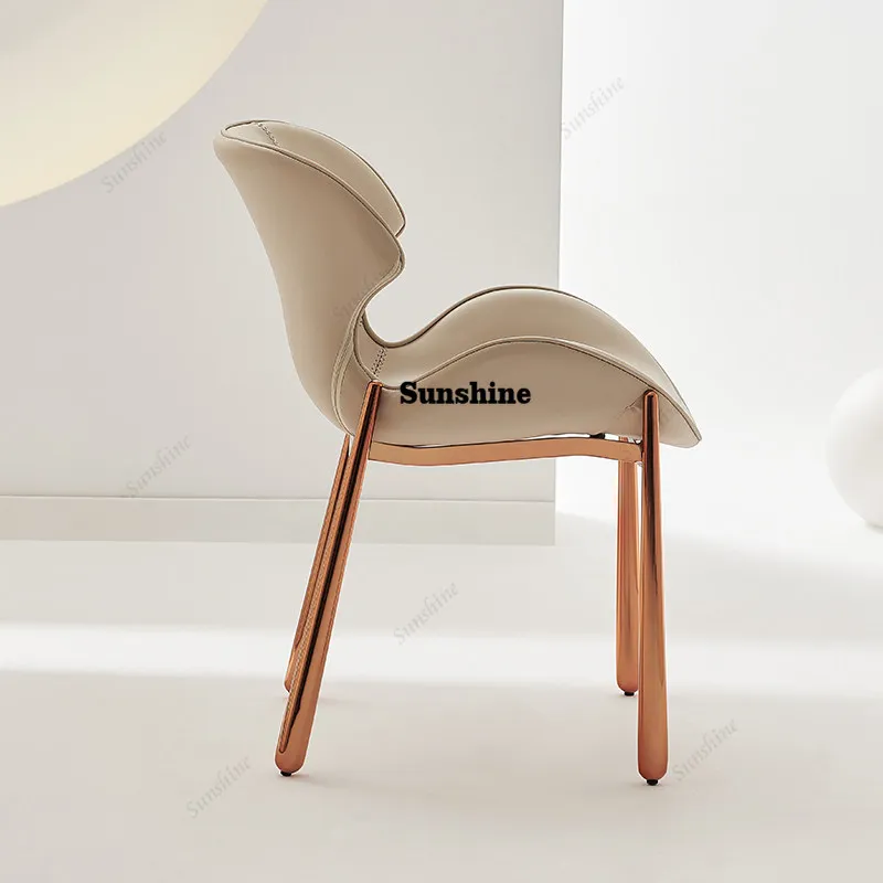 Light luxury metal rose gold electroplated saddle leather comfortable, modern simple Nordic, casual makeup chair