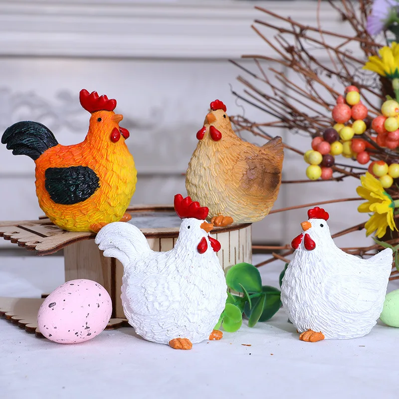 

2Pcs Miniature Resin Chicken Figures Ornaments For Easter Farmhouse Home Decoration And Collectible Display Indoor/Outdoor Decor