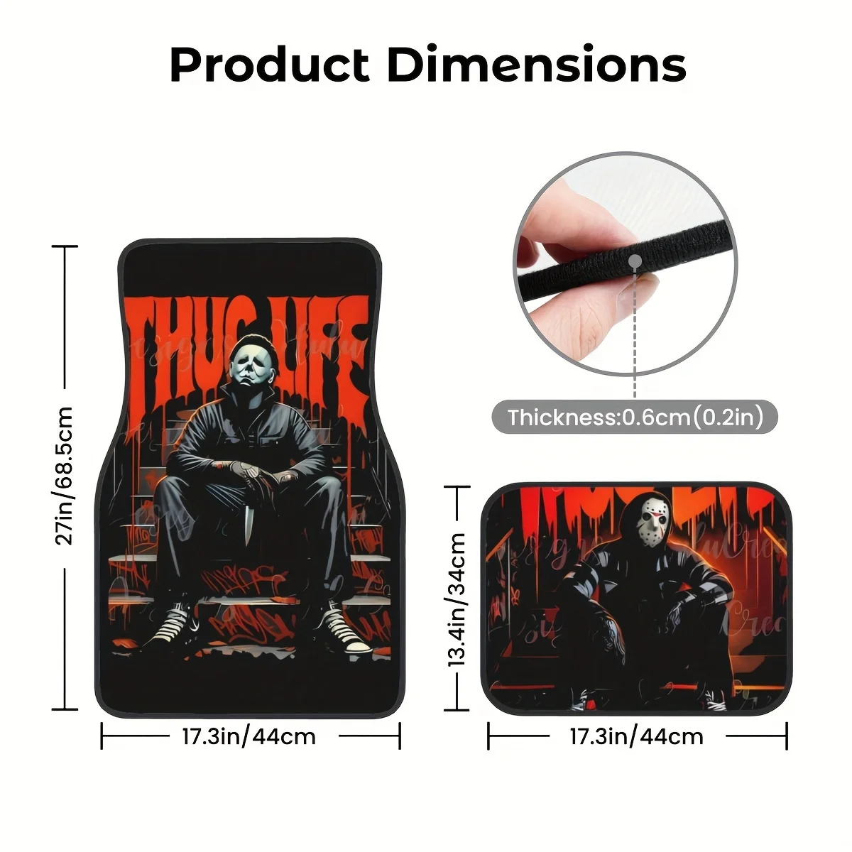 Ensemble de 4 tapis de sol universels Thug Life Design pour véhicules, accessoires d'intérieur imperméables et faciles à nettoyer, cadeau pour petit ami