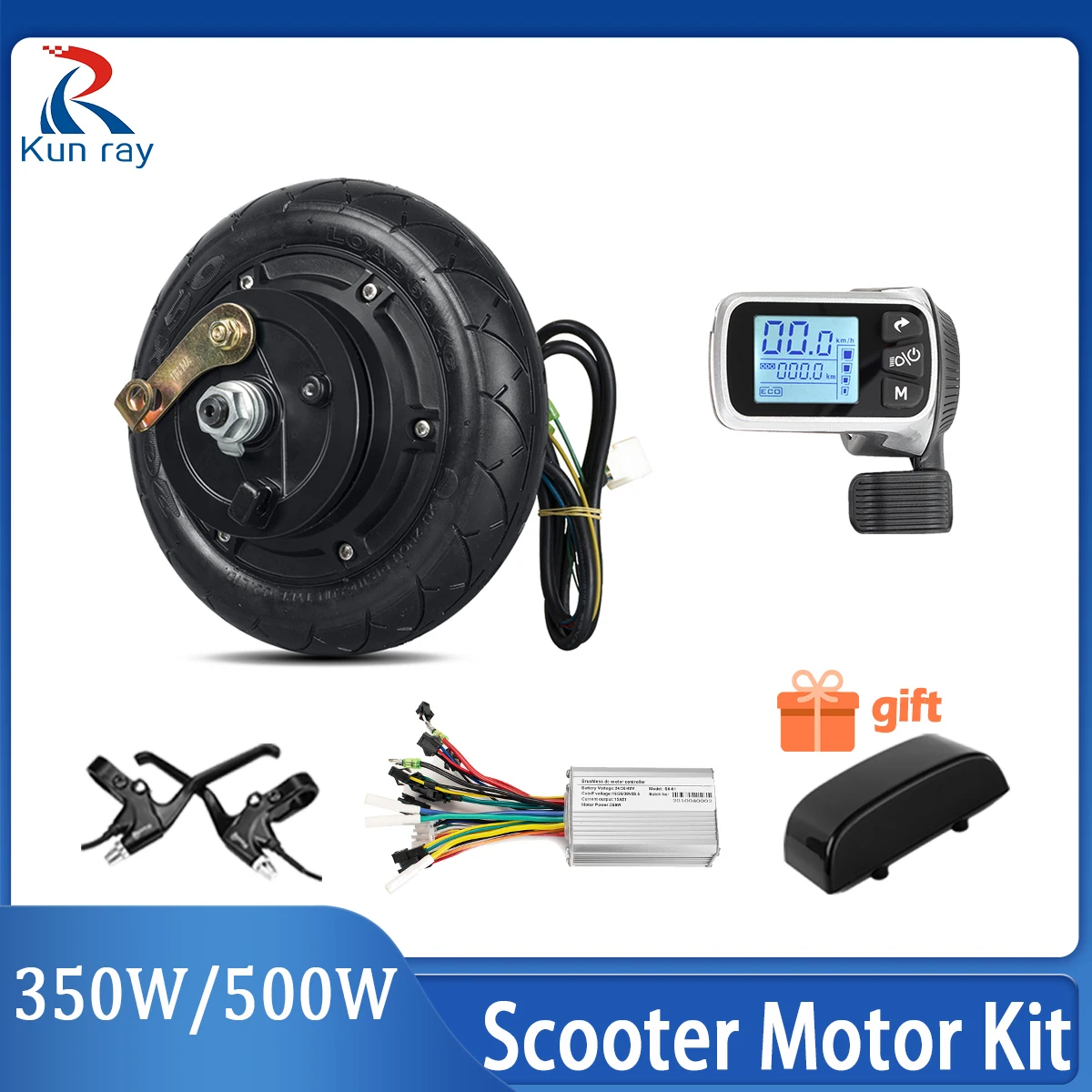 Kunray 8-Zoll 500W Scooter-Umrüstsatz BLDC Scooter-Nabenmotorrad mit Controller und 124DX Display mit Gashebel-Funktion