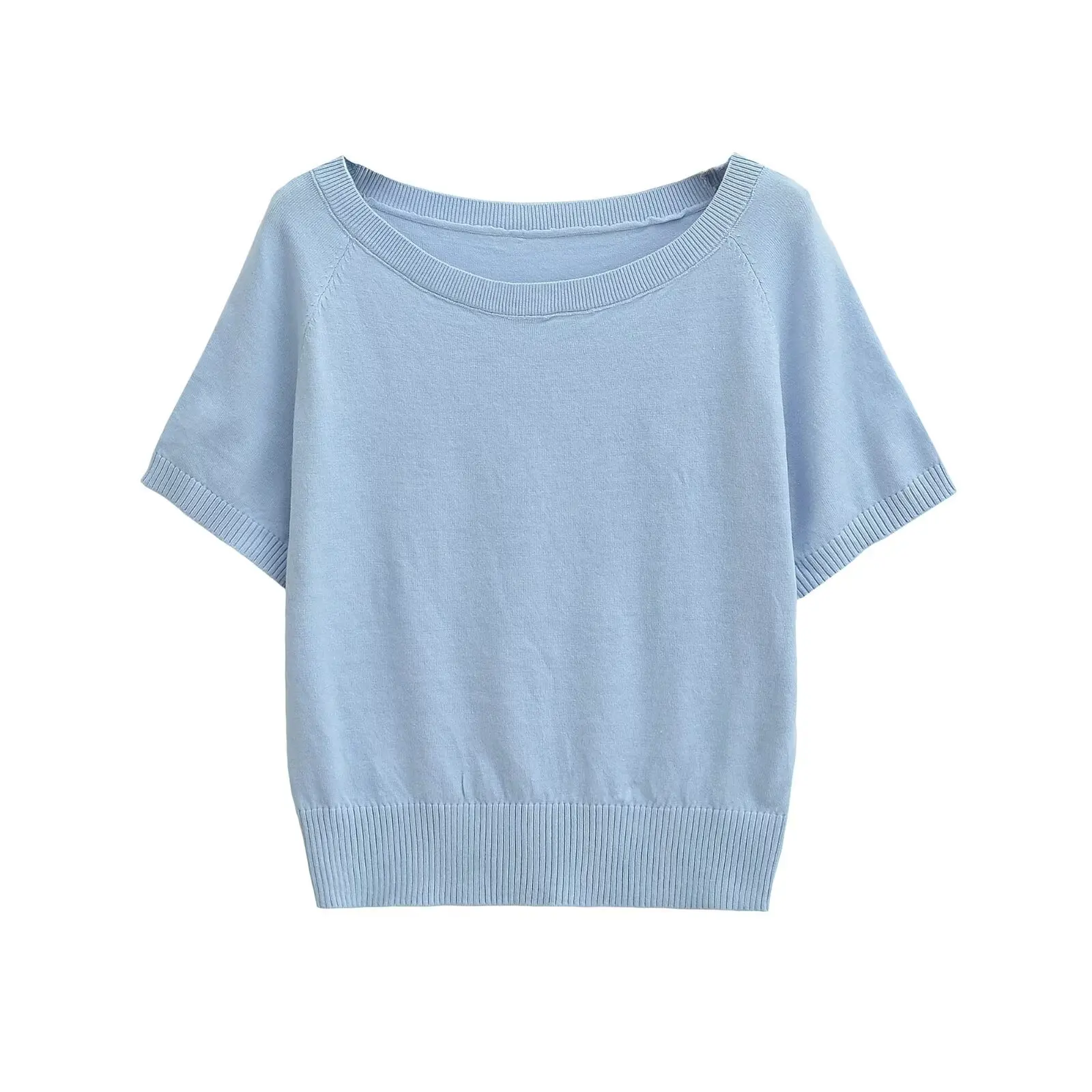 

Slim Fit ort Sve Вязаный топ oulder Bared Sle Повседневная уличная одежда Летняя тонкая женская футболка длиной до пола Lazy Vintage