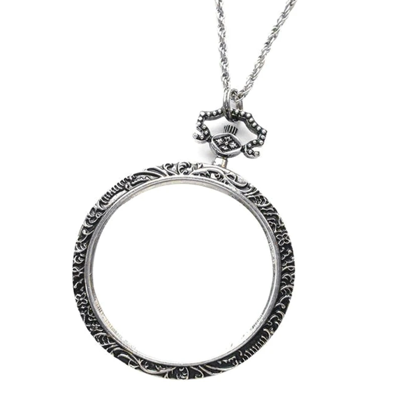 Women 3X Magnifier Necklace Pendant Glass Necklace Pendant Hanging Glass Chain Vintage Reading