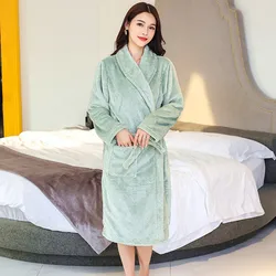 Coral Fleece Nightgown Women Winter Flannel Plus Velvet Warmth Long Bathrobe Shower Spring Autumn Pajamas Robe Female Kimono