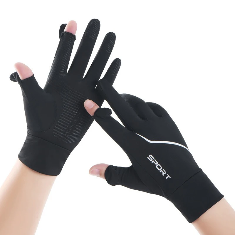 Herren Sommer Eisseide Dünne 2-Finger-Fahrradhandschuhe Rutschfeste Touchscreen-Anglerhandschuhe