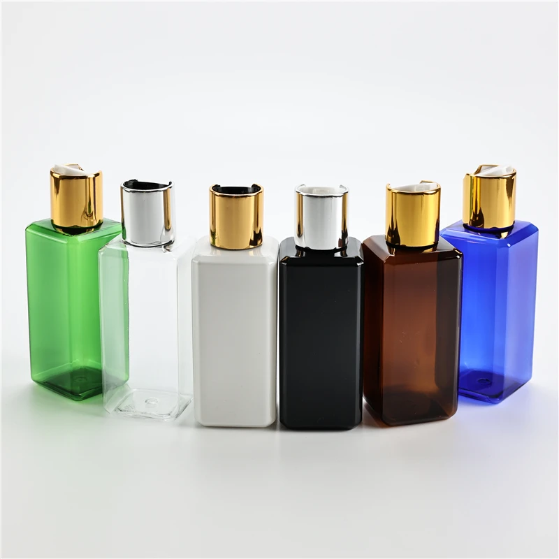 Multicolor 150ML X 40 Empty Liquid Soap Square Plastic Bottle Cosmetic Lotion PET Containers With Anodized Aluminum Disc Top Cap