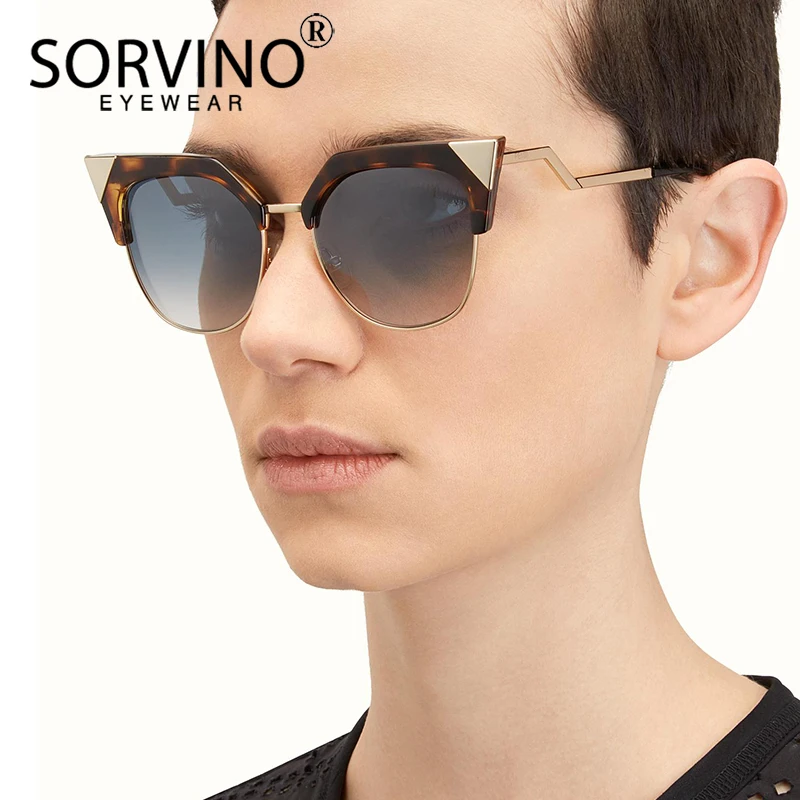 

SORVINO Retro Half Frame Peak Cat Eye Sunglasses Women Brand Designer Semi-rim Glitter Rose Gold Sun Glasses Shades SP45