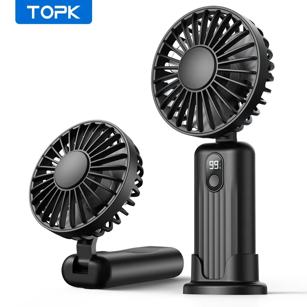 TOPK 5000mAh Mini Handheld Fan, USB Desk Fan, Personal Neck Fan Rechargeable Portable Fan Cooling Folding Electric Fan for Room