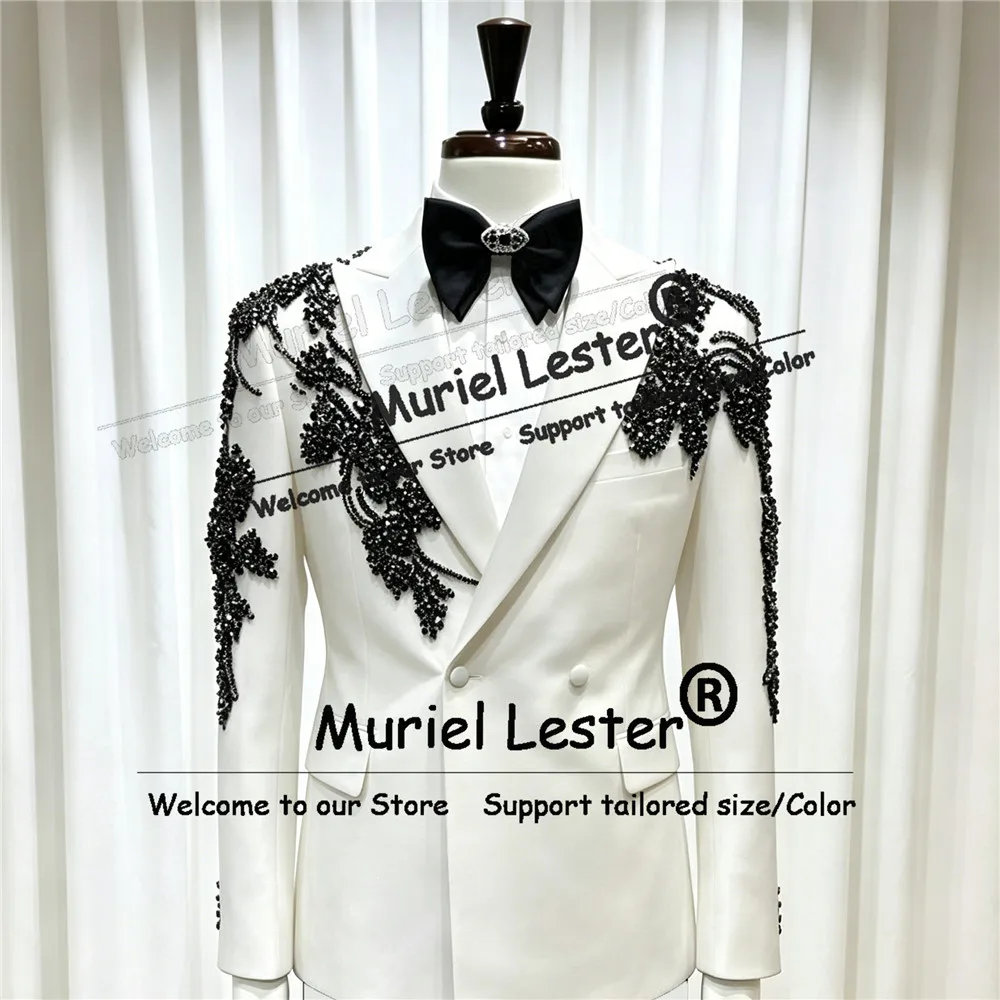 Exclusive Design Suits Men For Wedding Beaded Stones Appliques Prom Blazers Customized 2 Pieces Sets Groom Tuedos Ropa Hombre