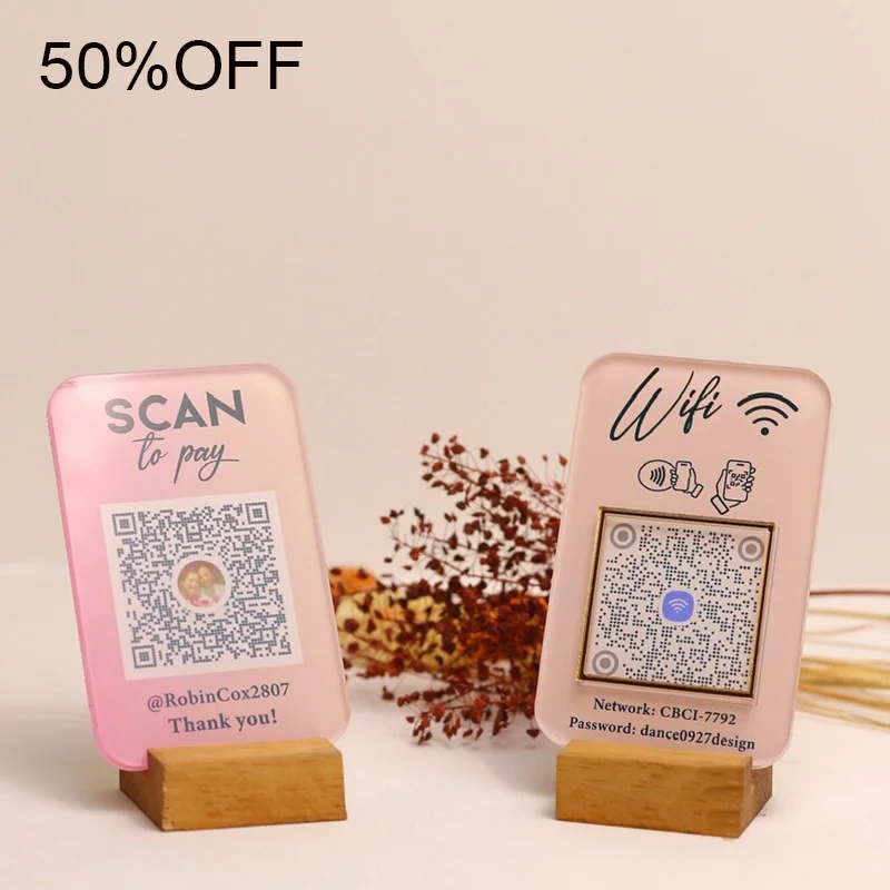 Soporte acrílico personalizado, letrero de menú con código QR personalizado para restaurantes, cafeterías, bares con logotipo, escaneo fácil, menú de comida, redes sociales