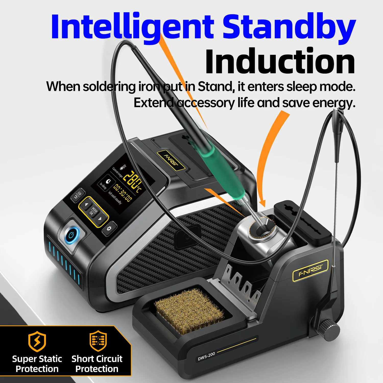 FNIRSI DWS-200 Digital Soldering Station Temperature Adjustable ESD Safe Electric Soldering Iron Kit Fast Heat for Electronics R