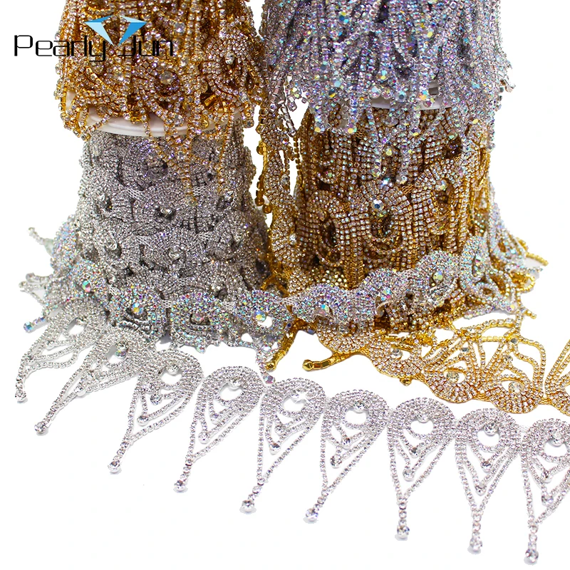 Peacock Drop Long Tassel Crystal Rhinestone Fringe Trim Crystal Decorative Chain Wedding Dress Accessories ML076