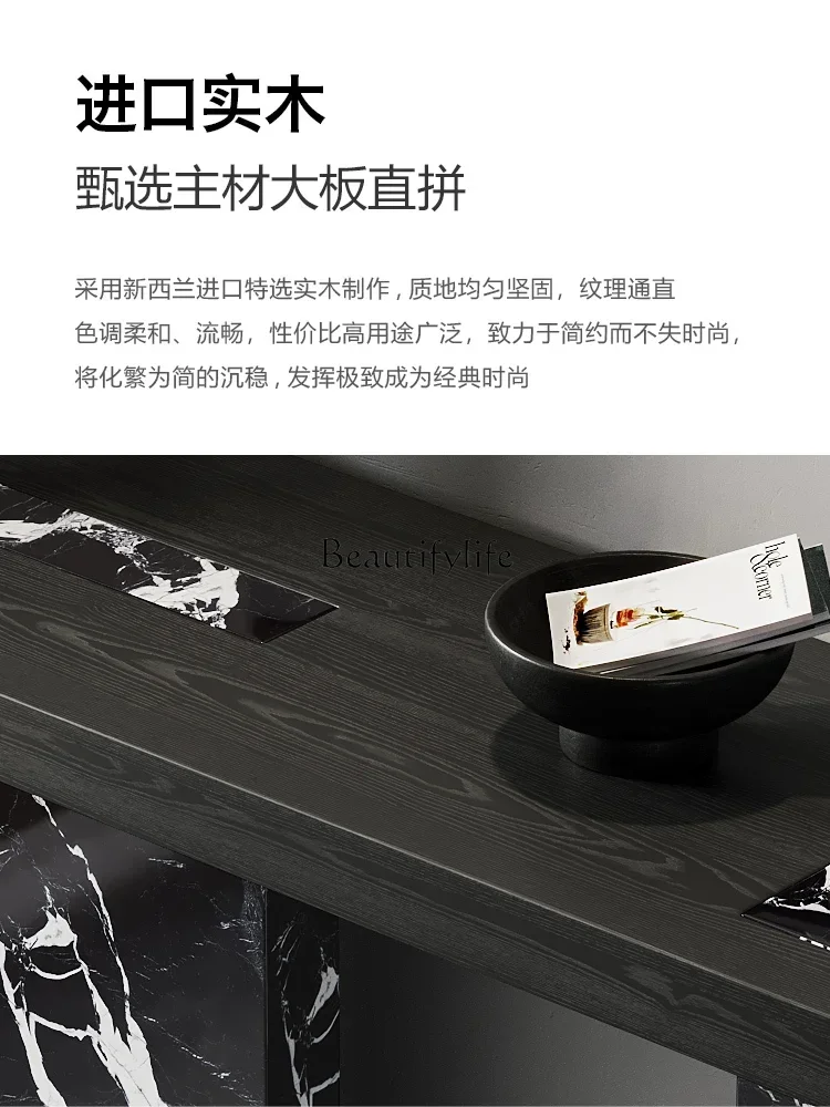 1Italian light luxury entrance, table against the wall, solid wood corridor, walnut entrance platform