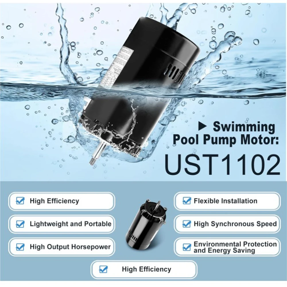 Swimming Pool Pump Motor 1HP Pool Pump Motor Up-Rated 56J Frame Compatible with Hayward Super, Super II, Max-Flow Pumps