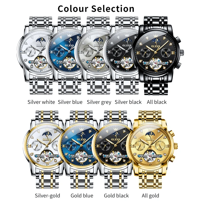 OLEVS 6678 Mens Watch Original Automatic Mechanical Watch Waterproof Luminous Watches Luxury Men Multifunctional Chronograph