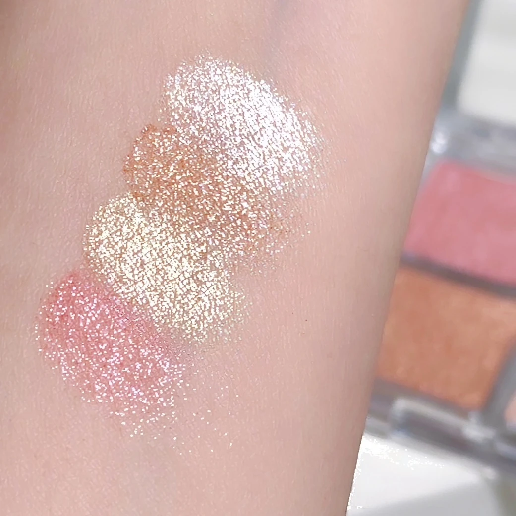 4-Color Face Highlighter Palette, Pearly Glitter Shimmer Smooth Baked Powder, Lasting Sparkling Highlighter Makeup