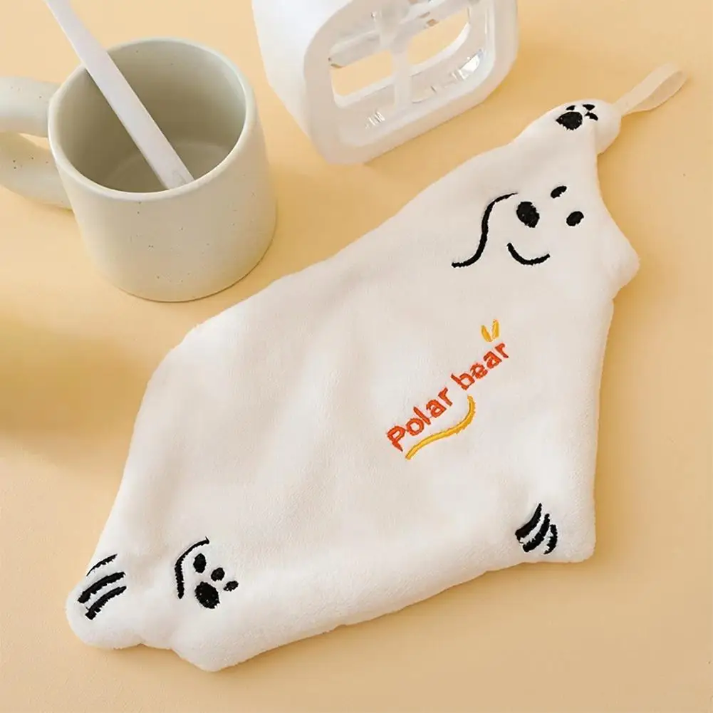 Polar Bear Coral Velvet Hand Towel Ultra Soft, Quick-Dry Hand Wiping Towel Super Absorbent Hanging Kitchen Towel