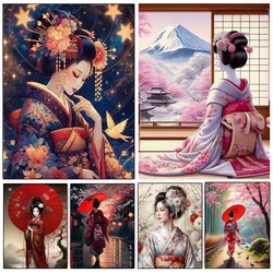 Diy Full Mosaic Art Japanese Kimono Women Diamond Painting Kits New Woman And Dragon Rhinestone Embroidery Picture Wall Decor
